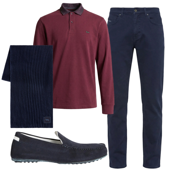Outfit uomo - Total look #2347526. Stile Casual per Ufficio. Abbinamento con scarpe stringate, polo, pantaloni, sciarpe.