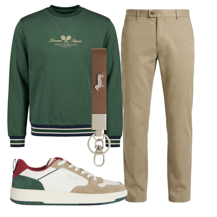 Outfit uomo - Total look #2347534. Stile Casual per Ufficio. Abbinamento con portachiavi, sneakers, felpe, pantaloni chino.