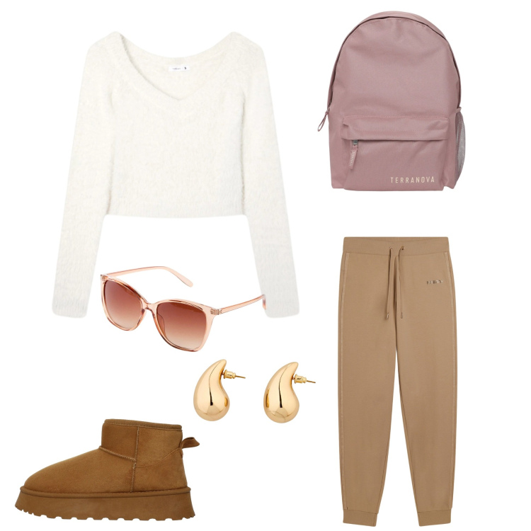 Outfit donna - Vintage retrò. Stile Vintage retrò per Tutti i giorni. Abbinamento con orecchini, occhiali da sole, zaini, maglieria, stivali, pantaloni.