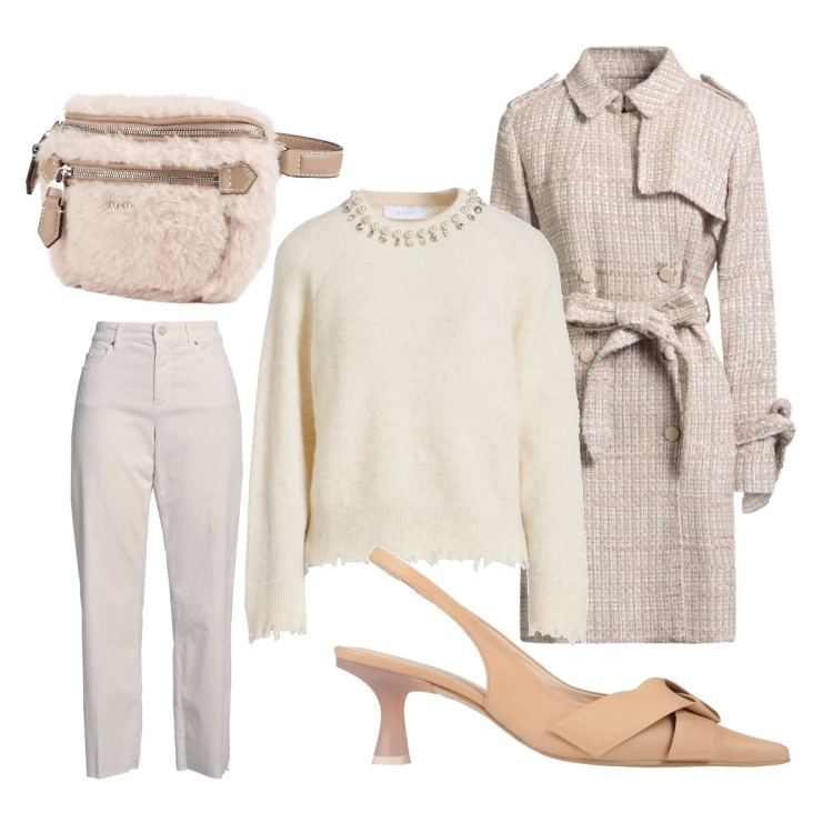 Outfit donna - Tonalità soft inverno. Stile Bon Ton per Tutti i giorni. Abbinamento con pantaloni, pullovers, décolleté, marsupi, cappotti.