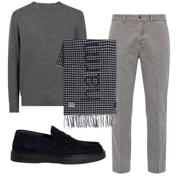 Outfit uomo - Total look #2347551. Stile Casual per Ufficio. Abbinamento con pantaloni chino, scarpe stringate, sciarpe, maglieria.