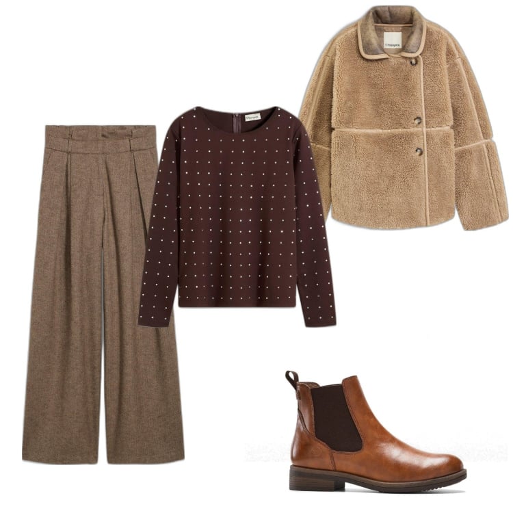 Outfit femme - Bureau. Style Tendance pour Bureau. Assortir avec pantalon large en bas, boots, t-shirts, blazers.