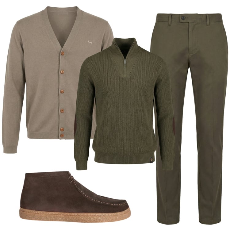 Outfit uomo - Total look #2347556. Stile Casual per Tutti i giorni. Abbinamento con stivali e stivaletti, pantaloni chino, cardigans, maglieria.