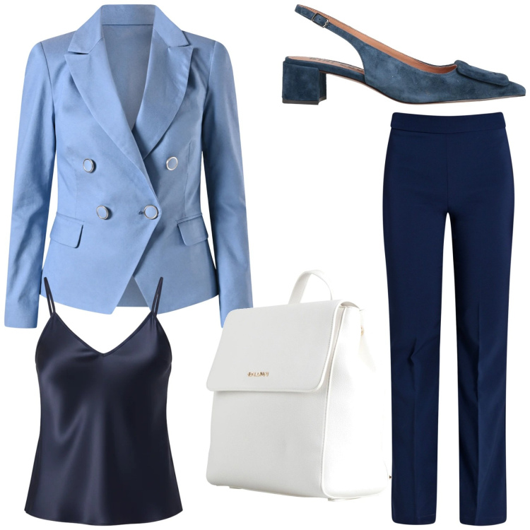 Outfit donna - Bentornata primavera. Stile Chic per Tutti i giorni. Abbinamento con zaini, décolleté, pantaloni, canottiere, blazer.
