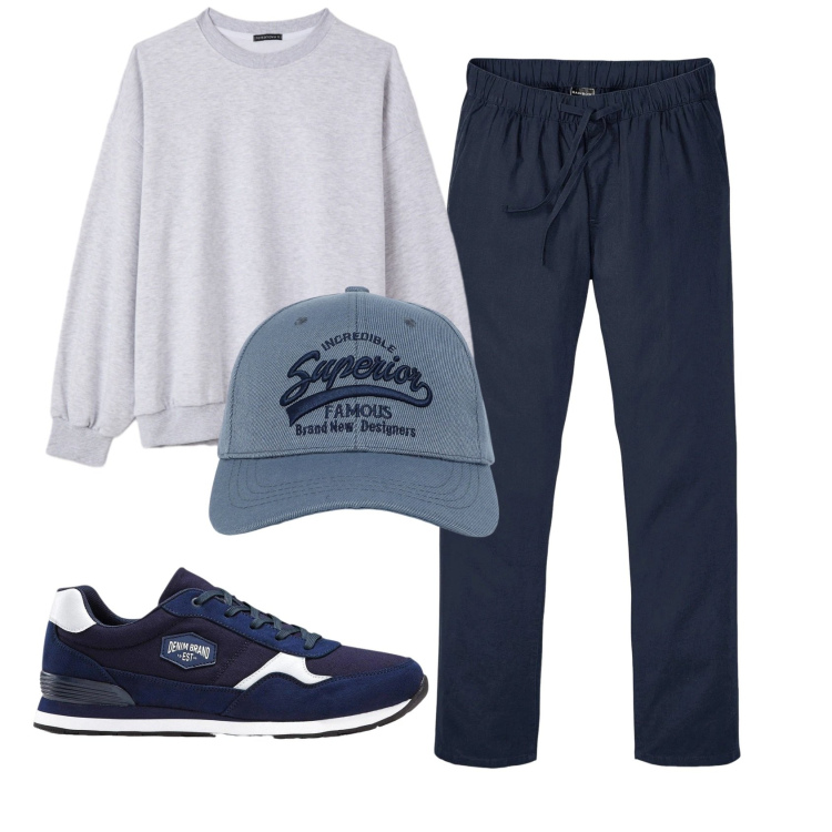 Outfit uomo - Total look #2347563. Stile Casual per Tutti i giorni. Abbinamento con pantaloni, sneakers, felpe, cappelli con visiera.