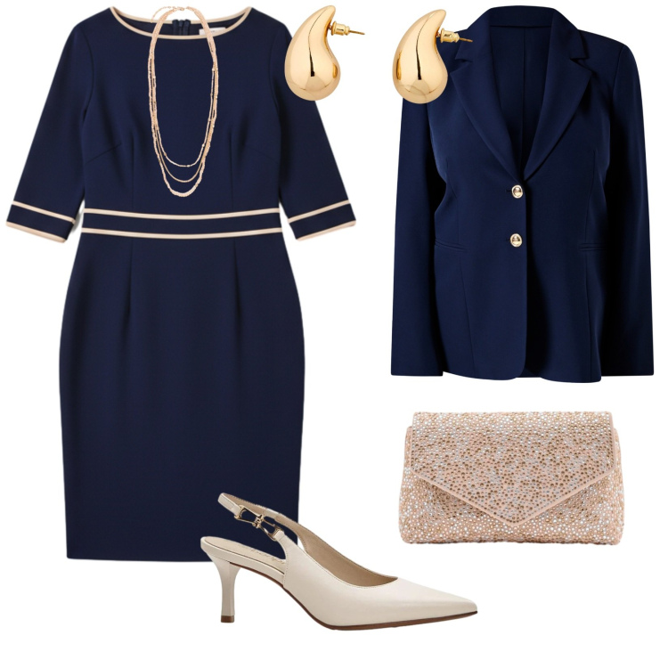 Outfit donna - Cerimonia a maggio. per Cerimonia. Abbinamento con décolleté, orecchini, collane, pochette, vestiti a tubino, blazer.