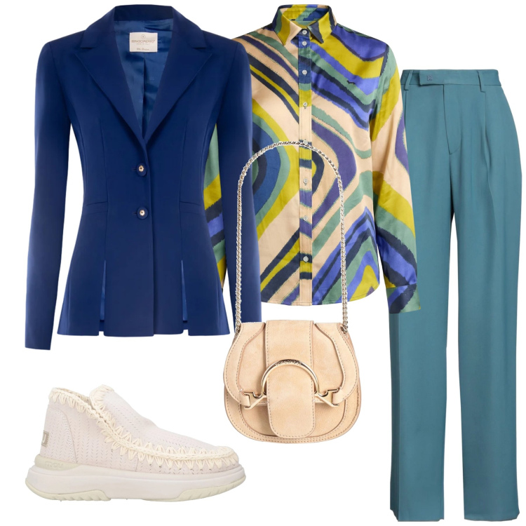 Outfit donna - Total look #2347587. Stile Chic per Serata fuori. Abbinamento con marsupi, pantaloni, stivaletti, camicie, blazer.