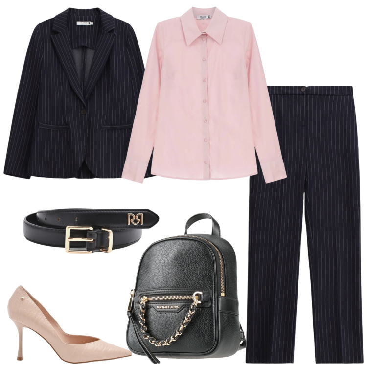 Outfit donna - Evento - cerimonia - ufficio. Stile Mannish per Ufficio. Abbinamento con zaini, pantaloni, camicie, blazer, décolleté, cinture.