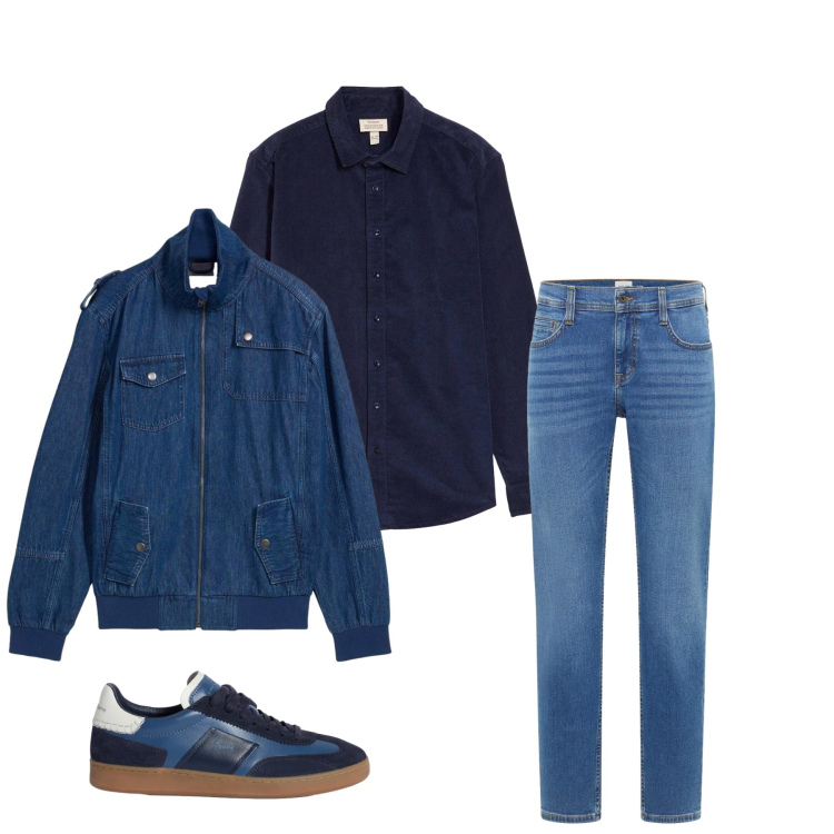 Outfit uomo - Blue Depth: Il Re del. Stile Casual per Tutti i giorni. Abbinamento con jeans bootcut, camicie, giacche, sneakers.