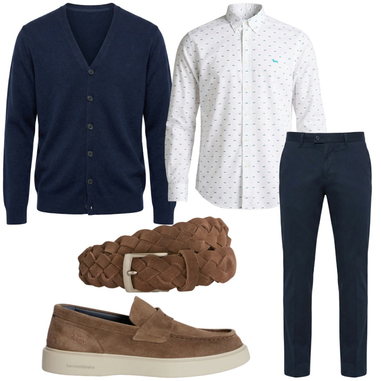 Outfit uomo - Raffinato. Stile Urban per Tutti i giorni. Abbinamento con scarpe stringate, cinture, pantaloni chino, cardigans, camicie.