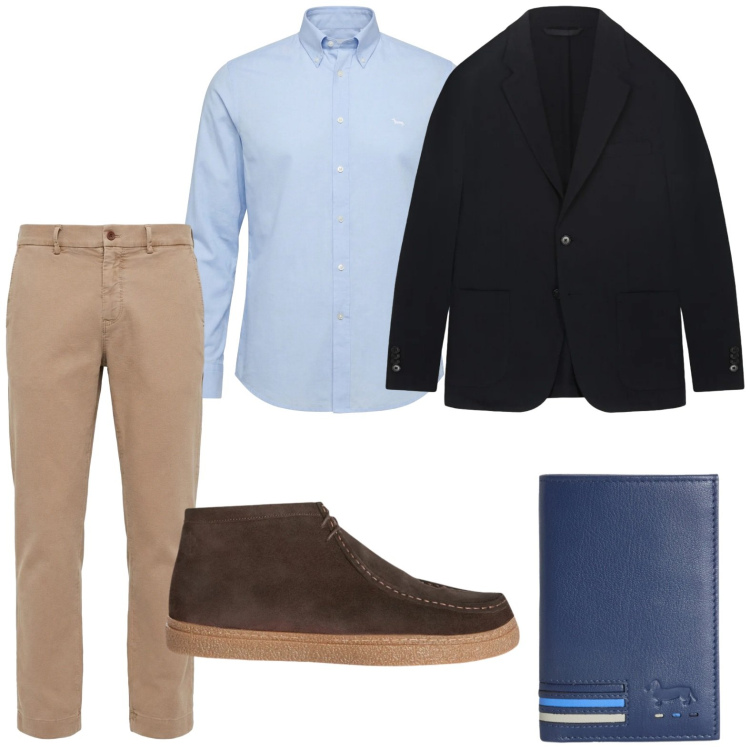 Outfit uomo - Trendy. Stile Trendy per Tutti i giorni. Abbinamento con pantaloni chino, stivali e stivaletti, portafogli, camicie, giacche.