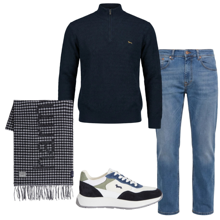 Outfit uomo - Total look #2347630. Stile Casual per Tutti i giorni. Abbinamento con jeans, sneakers, pullovers, sciarpe.