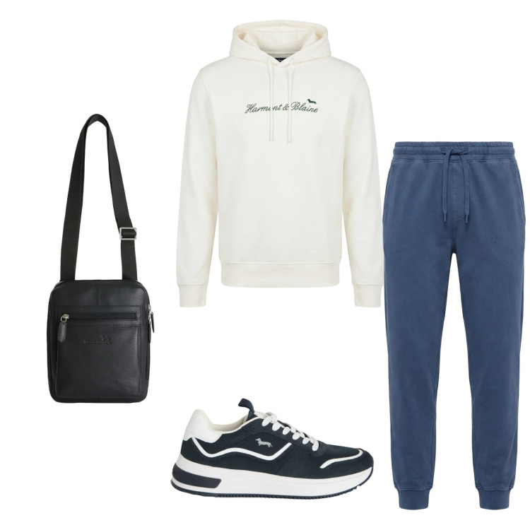 Outfit uomo - Total look #2347645. Stile Urban per Sport. Abbinamento con felpe con cappuccio, sneakers, borse sportive, pantaloni.