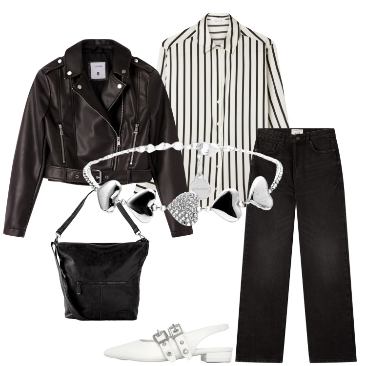 Outfit donna - Total look #2347654. Stile Urban per Tutti i giorni. Abbinamento con borse a spalla, camicie, giacche, ballerine, jeans dritti, braccialetti.