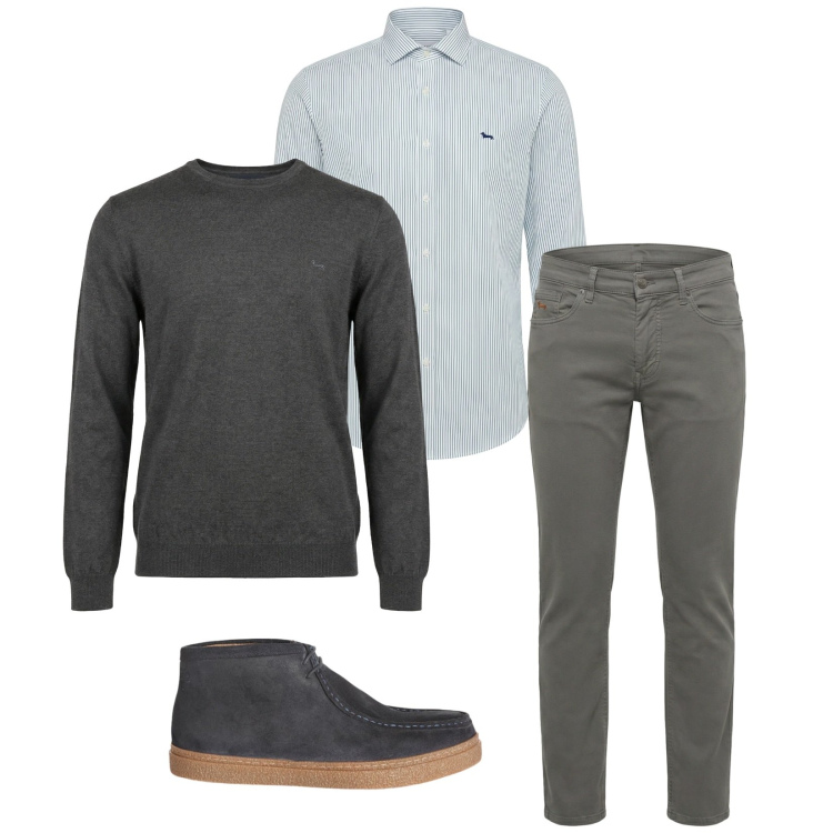 Outfit uomo - Total look #2347658. Stile Urban per Ufficio. Abbinamento con stivali e stivaletti, pantaloni, camicie, pullovers.