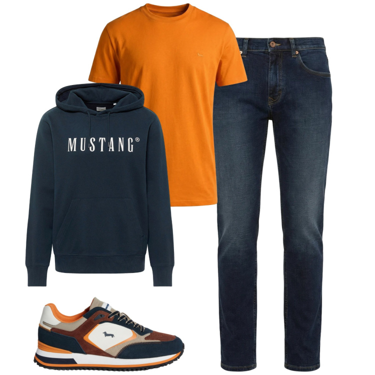 Outfit uomo - Total look #2347660. Stile Casual per Tutti i giorni. Abbinamento con felpe con cappuccio, jeans, sneakers, t-shirt.