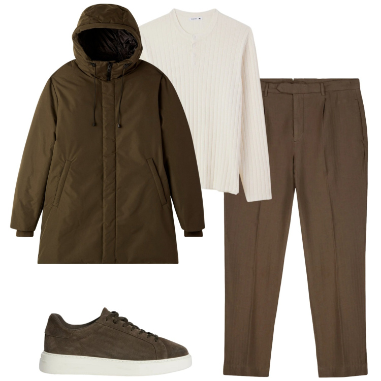 Outfit uomo - Total look #2347665. Stile Urban per Tutti i giorni. Abbinamento con sneakers, parka, maglieria, pantaloni.