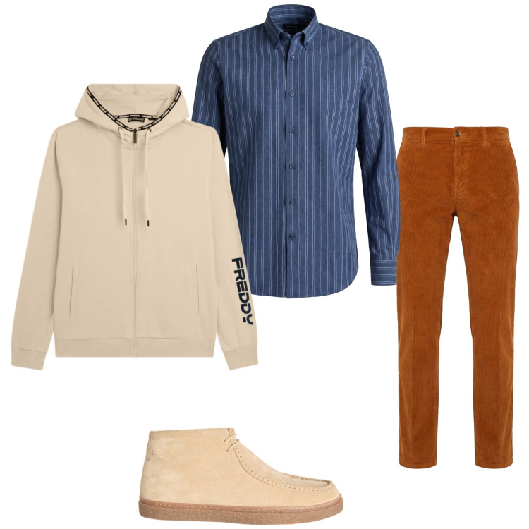 Outfit uomo - Total look #2347666. per Tutti i giorni. Abbinamento con pantaloni chino, stivali e stivaletti, camicie, felpe con cappuccio.