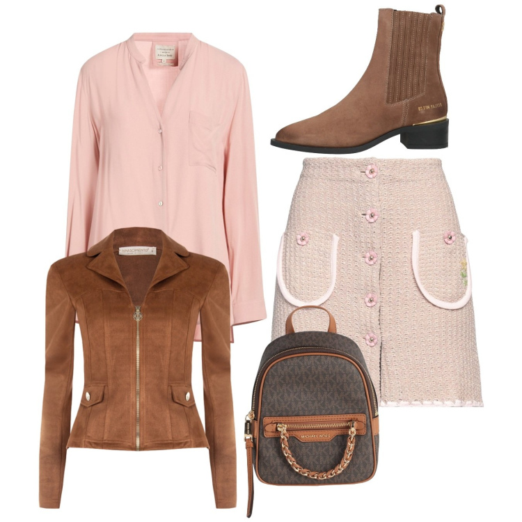 Outfit donna - Total look. Stile Chic per Tutti i giorni. Abbinamento con zaini, minigonne, stivaletti chelsea, camicie, giacche.