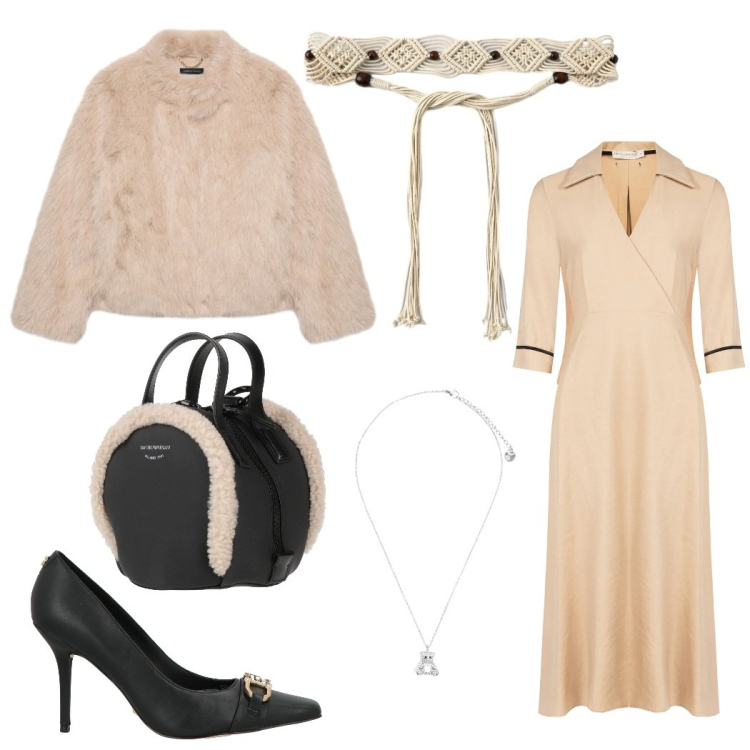 Outfit donna - Total look #2347670. Stile Chic per Serata fuori. Abbinamento con zaini, décolleté, cinture, ecopellicce, ciondoli, vestiti midi/longuette.