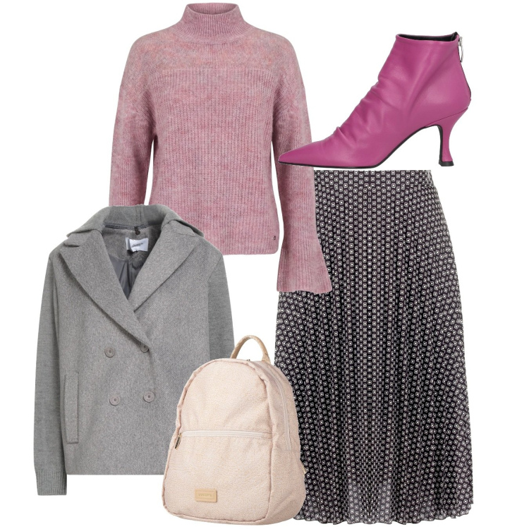 Outfit donna - Total look. Stile Bon Ton per Tutti i giorni. Abbinamento con caban, stivaletti, zaini, maglieria, gonne longuette.
