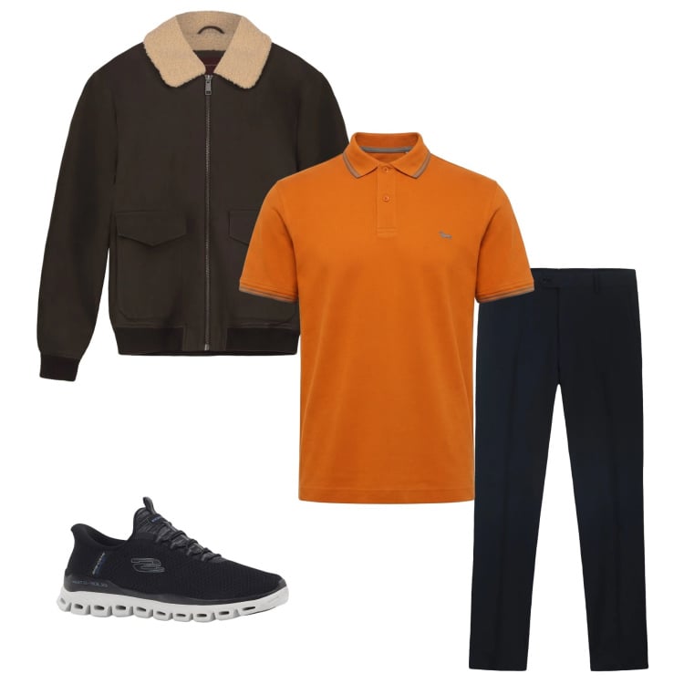 Outfit uomo - Total look #2347682. Stile Trendy per Tutti i giorni. Abbinamento con sneakers, polo, bomber, pantaloni.