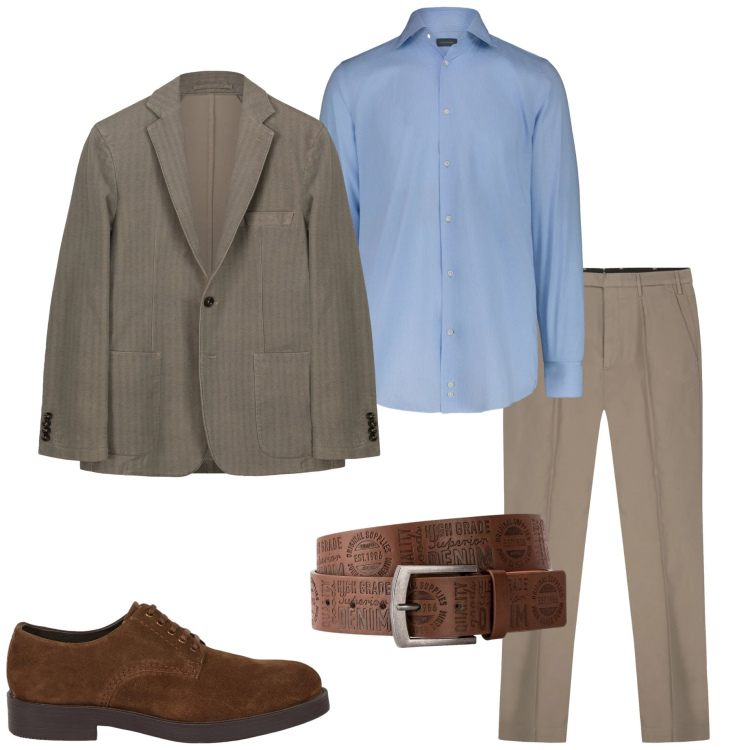 Outfit uomo - In ufficio. Stile Business/Elegante per Ufficio. Abbinamento con cinture, scarpe stringate, giacche, pantaloni, camicie.