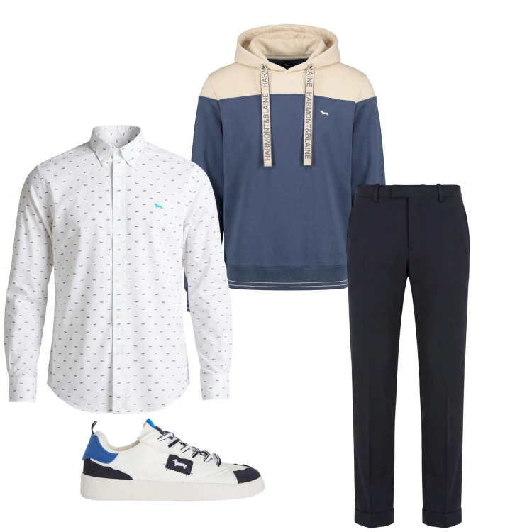 Outfit uomo - Total look #2347699. Stile Casual per Tutti i giorni. Abbinamento con pantaloni chino, sneakers, camicie, felpe con cappuccio.