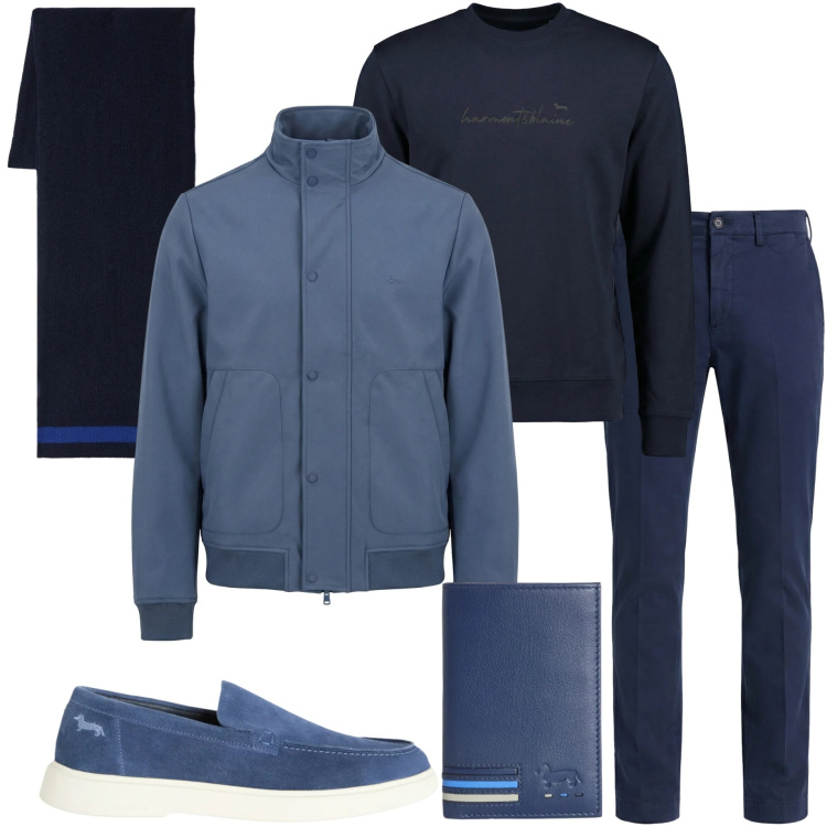 Outfit uomo - Harmont & Blaine. Stile Urban per Tutti i giorni. Abbinamento con portafogli, pantaloni chino, felpe, sciarpe, bomber, sneakers.
