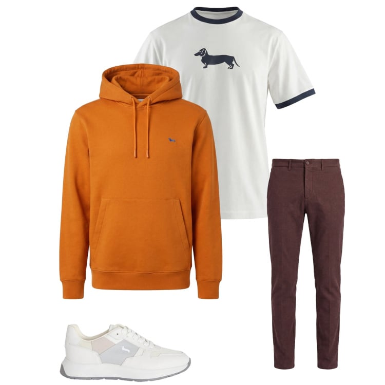 Outfit uomo - Total look #2347702. Stile Casual per Tutti i giorni. Abbinamento con sneakers, t-shirt, pantaloni chino, felpe con cappuccio.