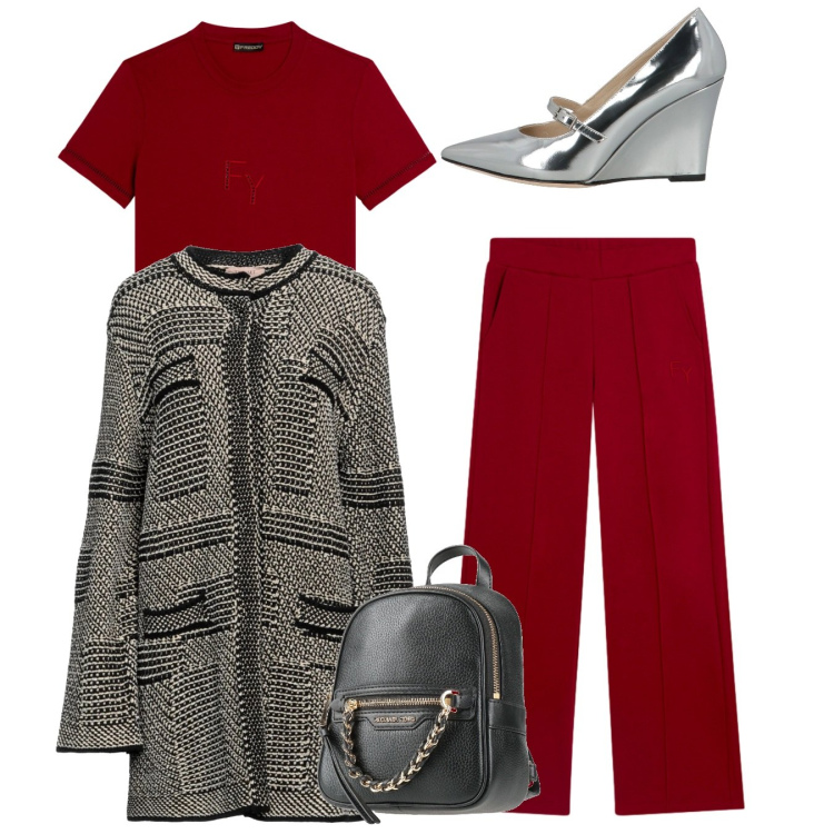 Outfit donna - Total look. Stile Bon Ton per Tutti i giorni. Abbinamento con cappotti, décolleté, zaini, pantaloni, t-shirt.
