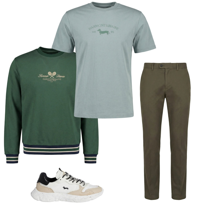 Outfit uomo - Total look #2347723. Stile Casual per Tutti i giorni. Abbinamento con sneakers, t-shirt, pantaloni chino, felpe.