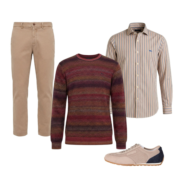 Outfit uomo - Total look #2347727. Stile Casual per Tutti i giorni. Abbinamento con pantaloni chino, camicie, sneakers, pullovers.