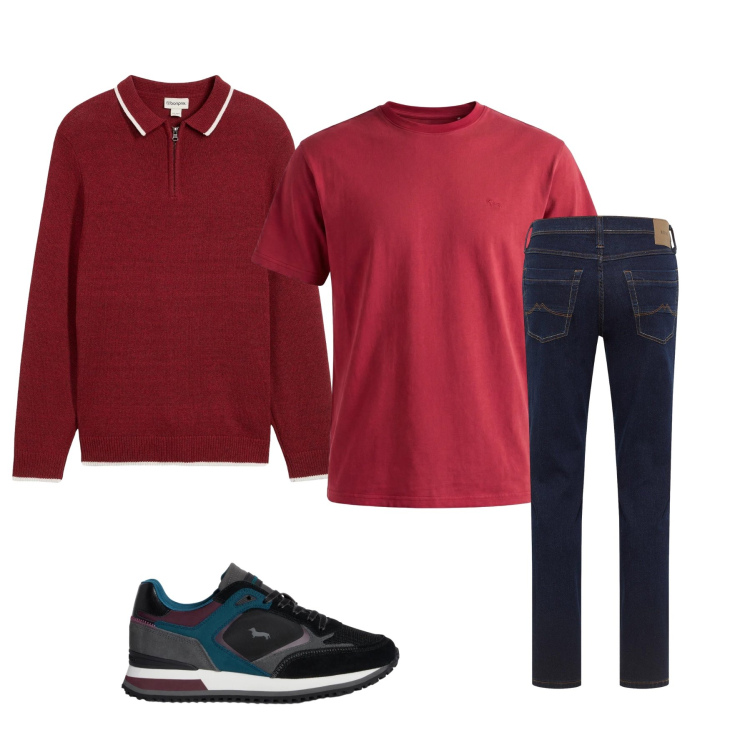 Outfit uomo - Total look #2347732. Stile Casual per Tutti i giorni. Abbinamento con jeans dritti, maglieria, t-shirt, sneakers.
