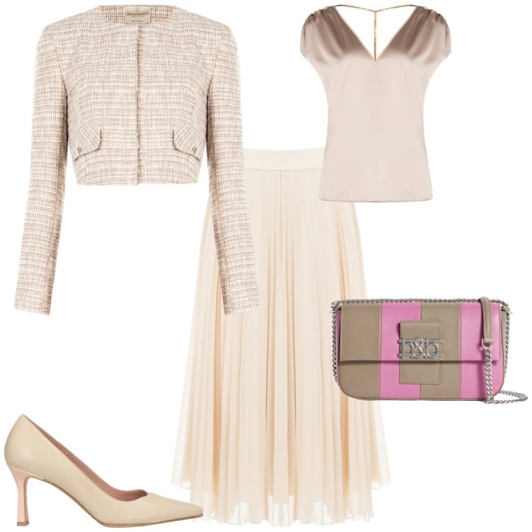 Outfit donna - Bon ton cerimonia evento serata. Stile Bon Ton per Cerimonia. Abbinamento con décolleté, borse a spalla, top, gonne longuette, blazer.