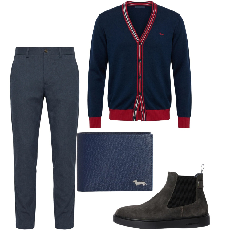 Outfit uomo - Total look #2347749. Stile Casual per Tutti i giorni. Abbinamento con stivali e stivaletti, cardigans, pantaloni chino, portafogli.