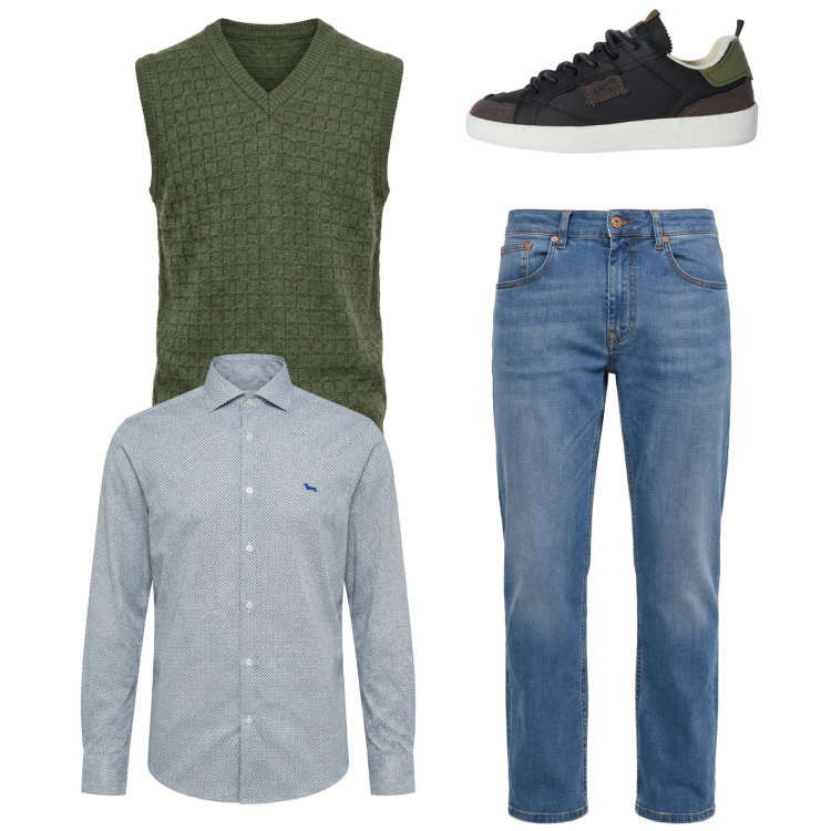 Outfit uomo - Total look #2347755. Stile Casual per Tutti i giorni. Abbinamento con sneakers, jeans, camicie, maglieria.