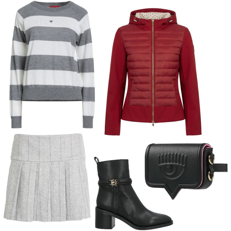 Outfit donna - Total look #2347762. Stile Rock per Scuola/Università. Abbinamento con minigonne, marsupi, pullovers, stivaletti, giacche.