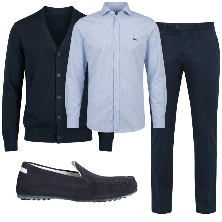 Outfit uomo - Total look #2347770. Stile Business/Elegante per Ufficio. Abbinamento con scarpe stringate, camicie, pantaloni chino, cardigans.