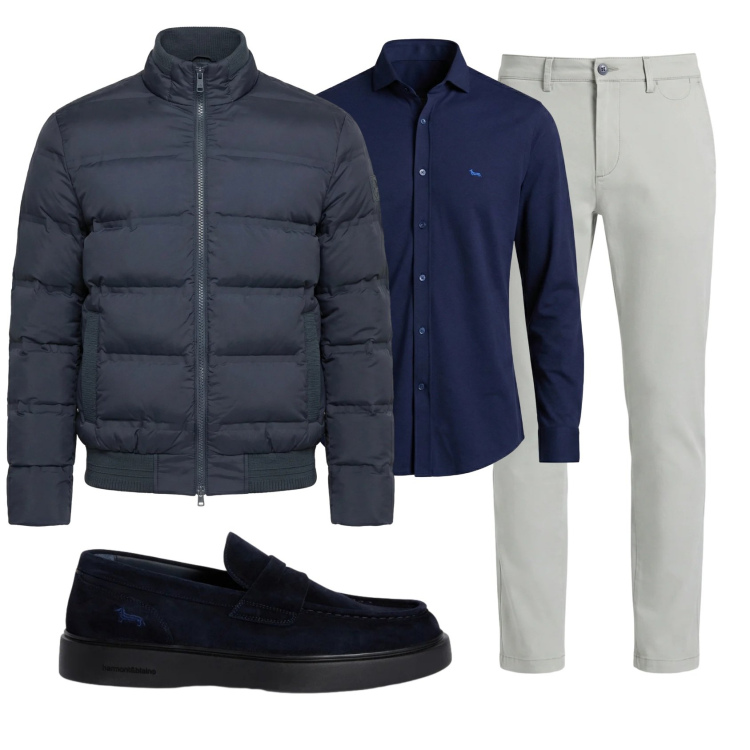 Outfit uomo - Total look #2347775. Stile Business/Elegante per Ufficio. Abbinamento con bomber, scarpe stringate, camicie, pantaloni chino.