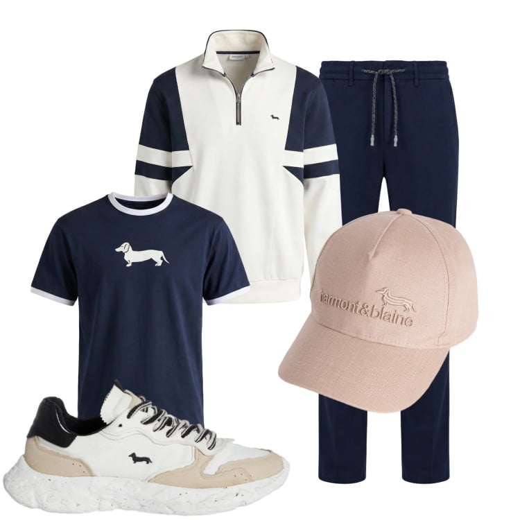 Outfit uomo - Giornata di sole. Stile Urban per Sport. Abbinamento con felpe, sneakers, cappelli, pantaloni, t-shirt.