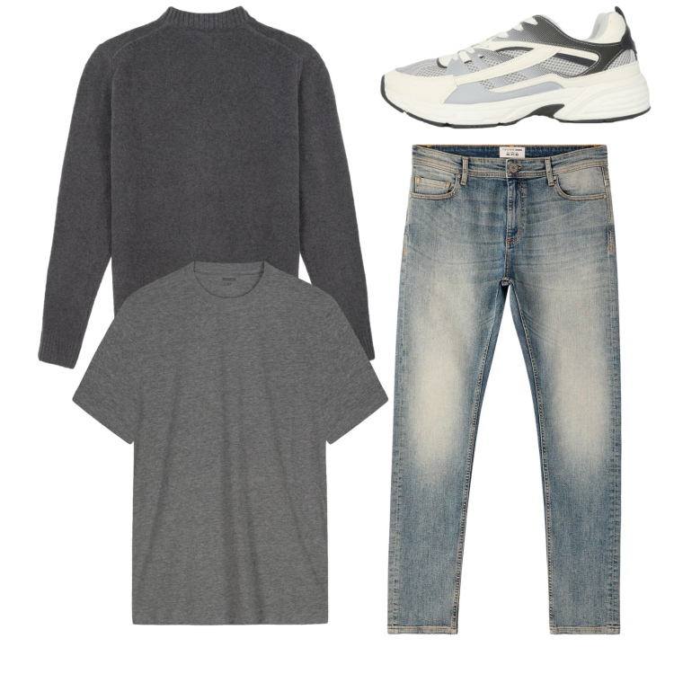 Outfit uomo - Total look #2347784. Stile Casual per Tutti i giorni. Abbinamento con sneakers, jeans skinny, maglieria, t-shirt.