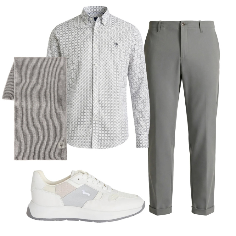 Outfit uomo - Total look #2347785. Stile Casual per Ufficio. Abbinamento con pantaloni chino, sneakers, sciarpe, camicie.