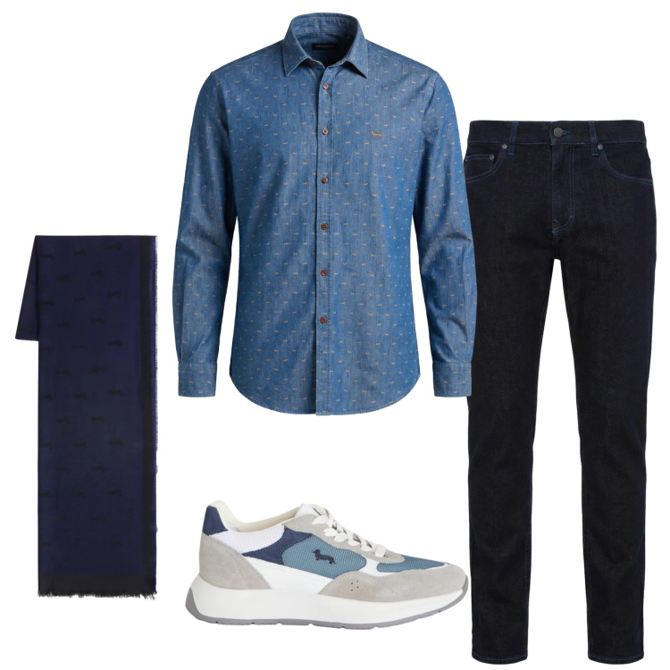 Outfit uomo - Total look #2347786. Stile Casual per Tutti i giorni. Abbinamento con sneakers, jeans, camicie, sciarpe.