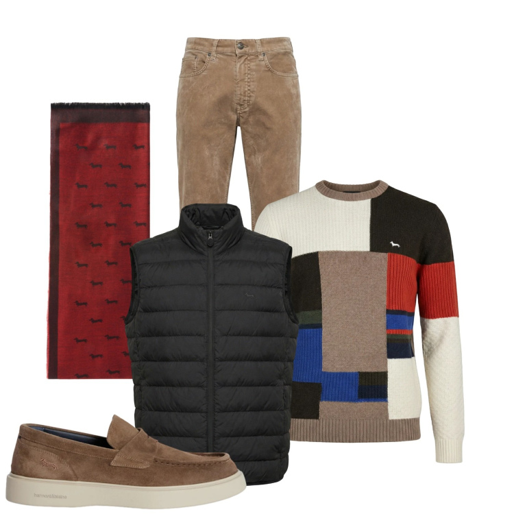 Outfit uomo - Dusty Camel. Stile Casual per Tutti i giorni. Abbinamento con pantaloni, scarpe stringate, sciarpe, pullovers, piumini.