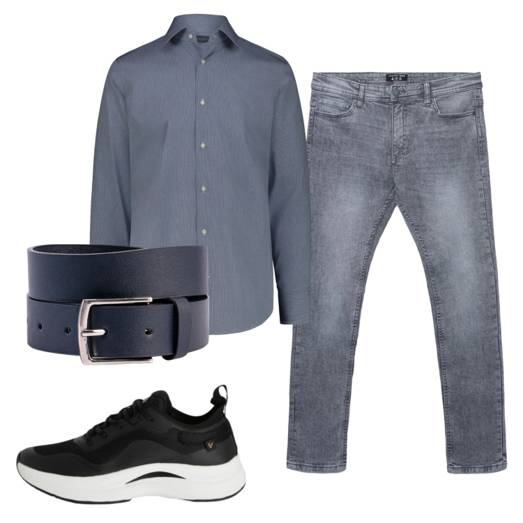 Outfit uomo - Total look #2347796. Stile Casual per Ufficio. Abbinamento con jeans skinny, sneakers, cinture, camicie.