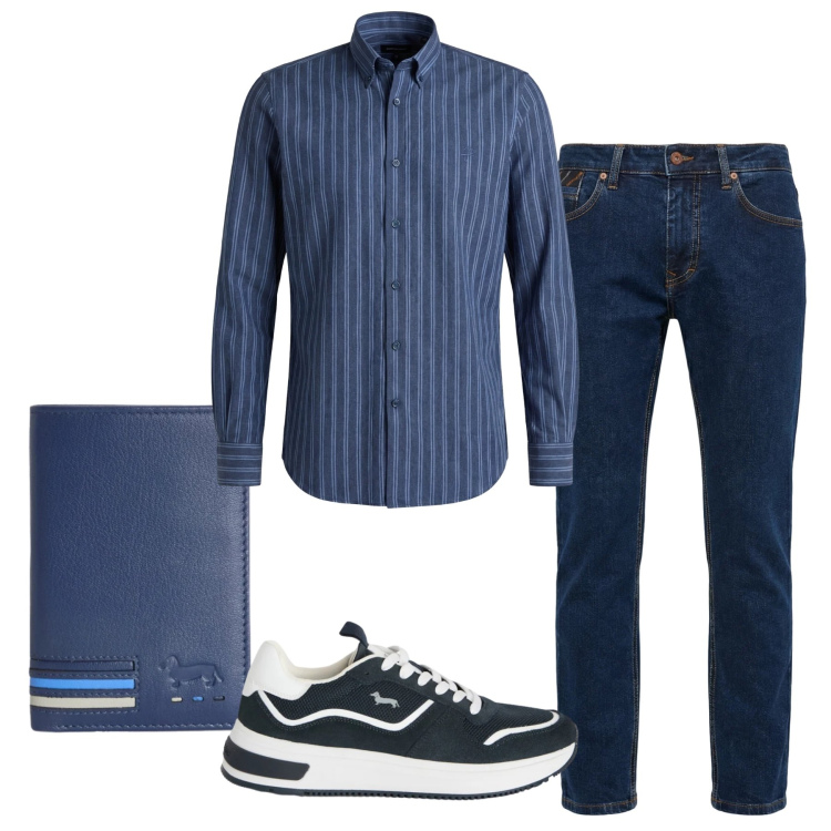 Outfit uomo - Total look #2347799. Stile Casual per Ufficio. Abbinamento con portafogli, sneakers, camicie, jeans.