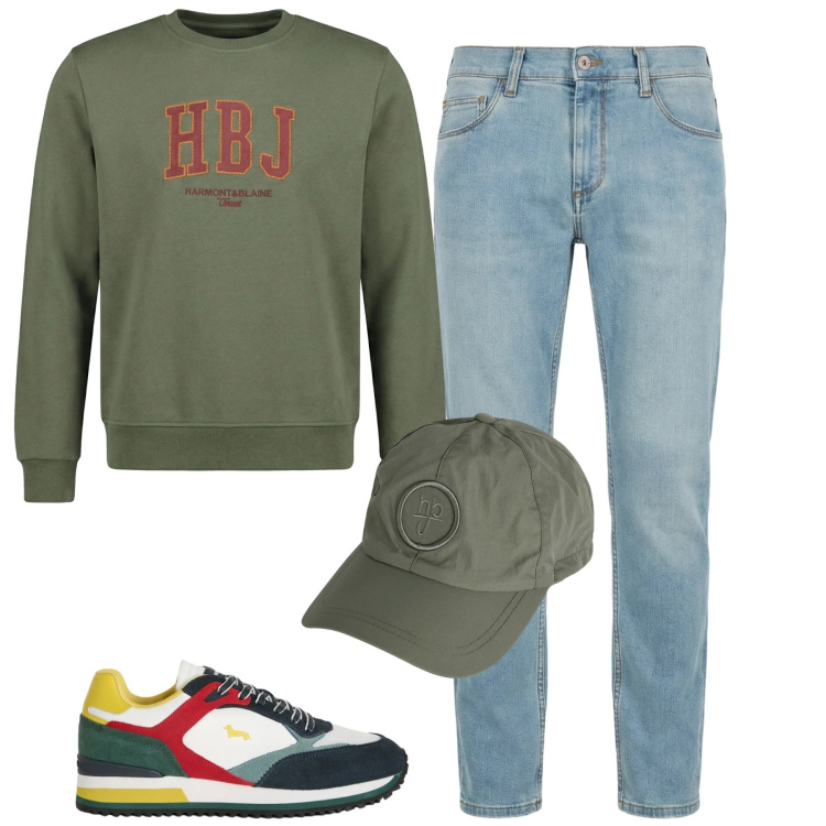 Outfit uomo - Total look #2347803. Stile Casual per Tutti i giorni. Abbinamento con jeans slim fit, cappelli, sneakers, felpe.
