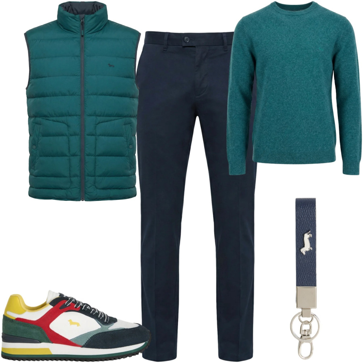 Outfit uomo - Total look #2347806. Stile Urban per Tutti i giorni. Abbinamento con sneakers, pantaloni chino, portachiavi, piumini, pullovers.