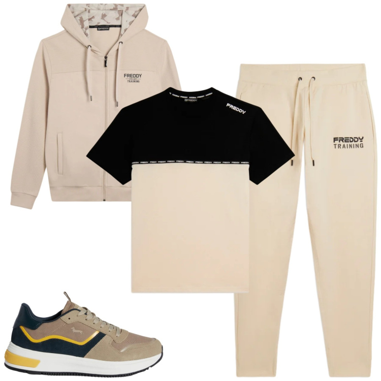 Outfit uomo - Total look #2347815. Stile Casual per Sport. Abbinamento con sneakers, felpe con cappuccio, t-shirt, pantaloni.